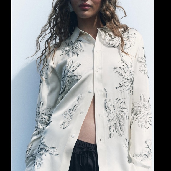 ZARA EMBROIDERED BEADED SHIRT ZW COLLECTION - Picture 2 of 4